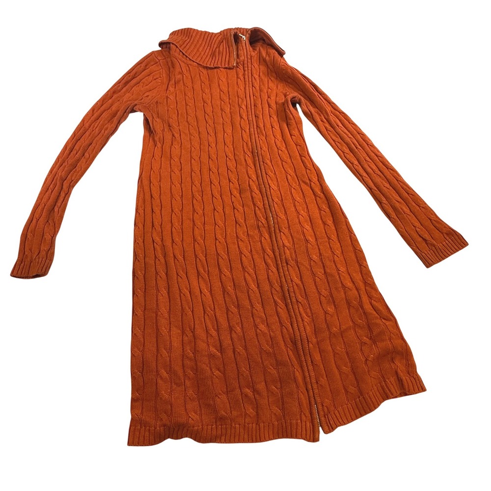 Calvin Klein Orange Cable Knit Long Zippered Sweater‎ Dress Turtleneck Size M